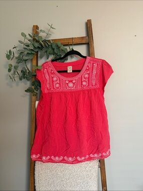 Faded Glory Coral Embroidered Cap-Sleeve Blouse
